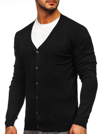 Nyitható férfi pulóver fekete színben Bolf YY06