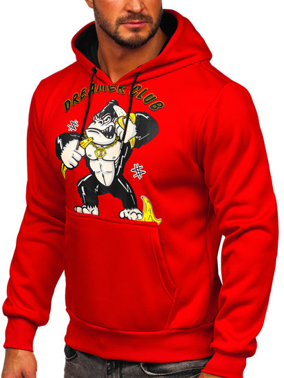 Piros nyomott mintás férfi pulcsi kapucnival Bolf HM563