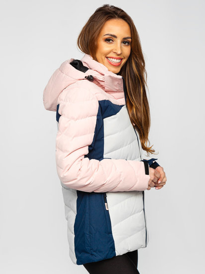 Rózsaszín téli női dzseki kapucnival Bolf B2378