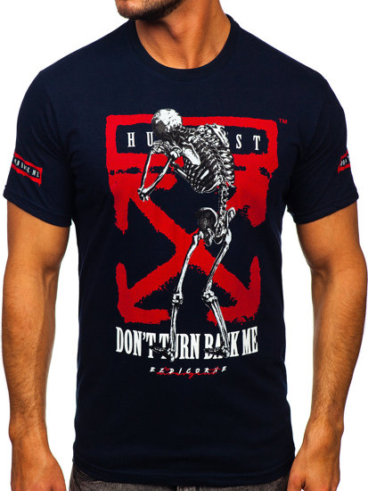 Sötétkék férfi t-shirt mintával Bolf 14485