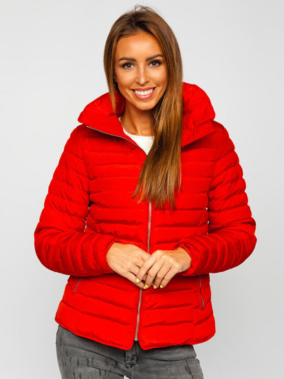 Steppelt téli női dzseki kapucni nélkül piros színben Bolf 23063