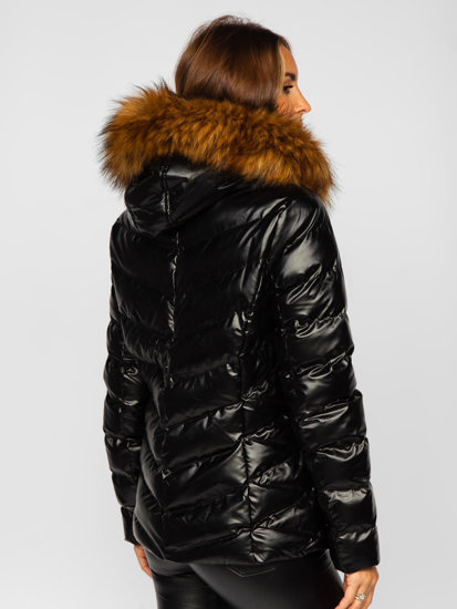 Steppelt téli női dzseki kapucnival fekete-barna színben Bolf 5M773