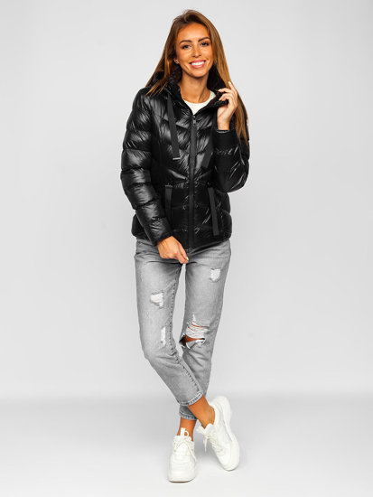 Steppelt téli női dzseki kapucnival fekete színben Bolf 23066