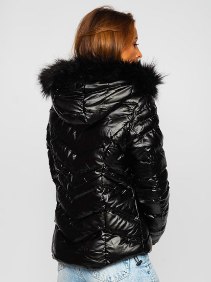 Steppelt téli női dzseki kapucnival fekete színben Bolf 23068