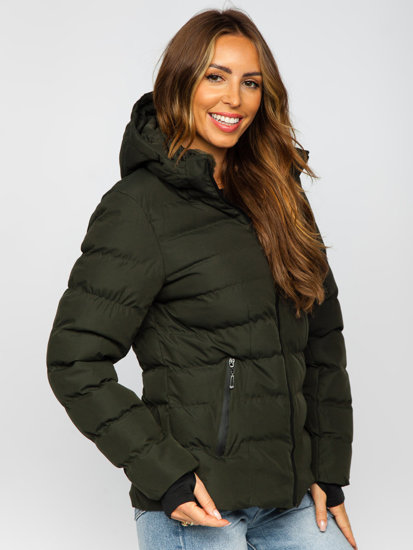 Steppelt téli női dzseki kapucnival khaki színben Bolf 5M769