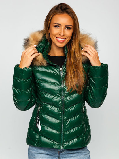 Steppelt téli női dzseki kapucnival zöld színben Bolf 6830