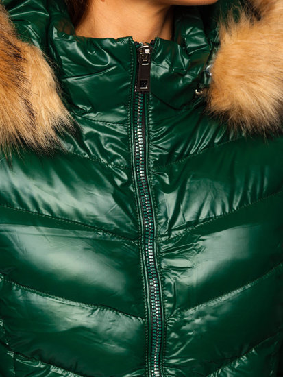 Steppelt téli női dzseki kapucnival zöld színben Bolf 6830