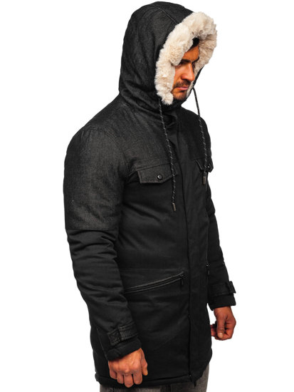 Téli férfi parka dzseki fekete színben Bolf 22M116