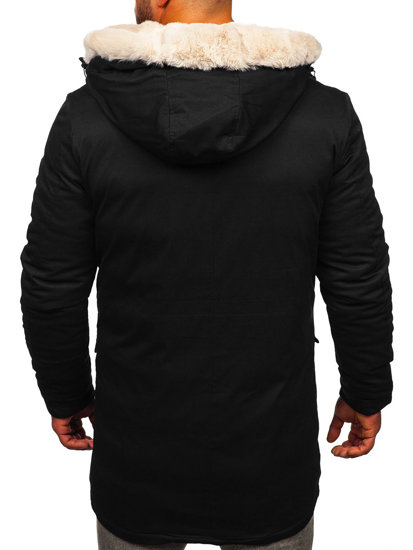 Téli férfi parka dzseki fekete színben Bolf  M115