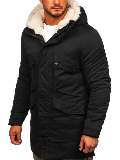 Téli férfi parka dzseki fekete színben Bolf  M115
