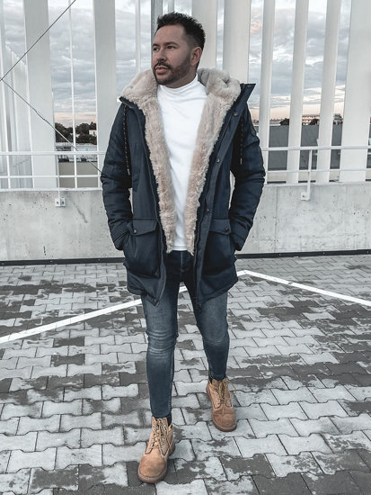 Téli férfi parka dzseki gránátkék színben Bolf M120
