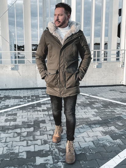 Téli férfi parka dzseki khaki színben Bolf M120