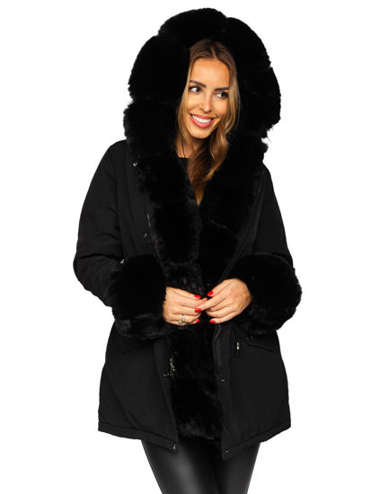 Téli női parka dzseki kapucnival fekete színben Bolf 16M9062