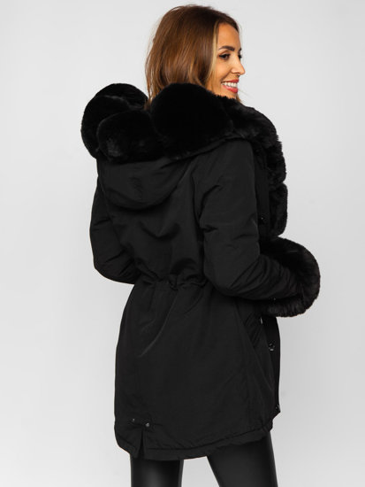 Téli női parka dzseki kapucnival fekete színben Bolf 16M9062