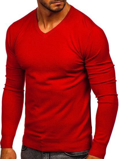 V-nyakú férfi pulóver piros Bolf YY03