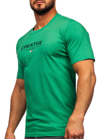 Zöld színű férfi pamut póló mintával Bolf 14759