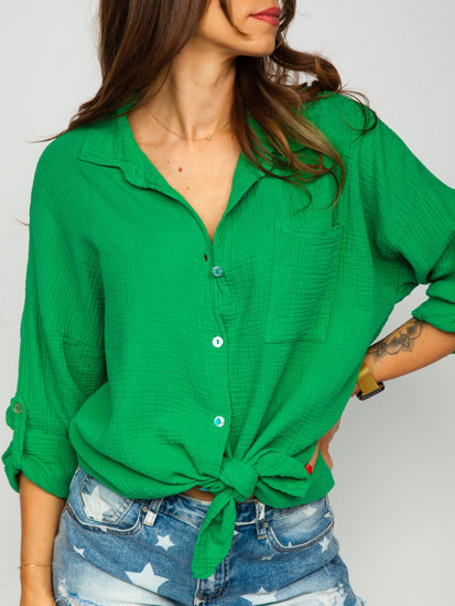 Zöld színű muszlin hosszú ujjú női ing Bolf 82102G