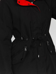 Átmeneti kétoldalú női parka dzseki kapucnival fekete színben Bolf 16M9081