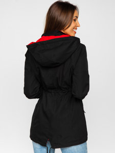 Átmeneti kétoldalú női parka dzseki kapucnival fekete színben Bolf 16M9081