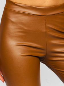 Bőr hatású női leggings camel színben Bolf 0012