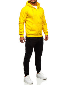 Cipzározható férfi melegítő együttes kapucnis pulcsival sárga színben Bolf D004