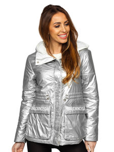 Ezüst steppelt női téli dzseki kapucnival Bolf B9570