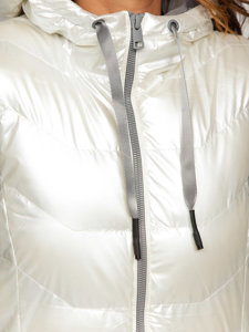Fehér színű hosszú steppelt női mellény kapucnival Bolf 7043