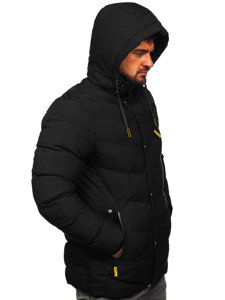 Fekete színű hosszú steppelt téli férfi kabát Bolf 22M59