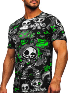 Fekete-zöld mintás férfi t-shirt Bolf 14937