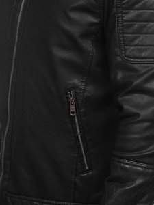 Férfi bélelt biker bőrdzseki fekete Bolf 92535
