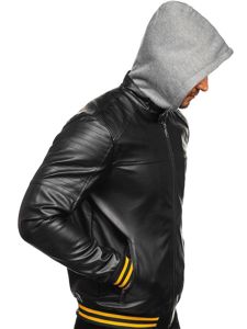 Férfi bőrdzseki kapucnival fekete-sárga Bolf HY616