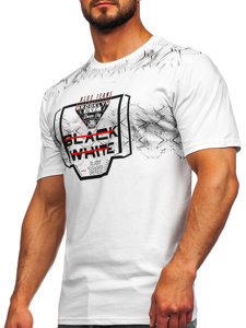 Férfi póló mintával fehér színben Bolf 14207
