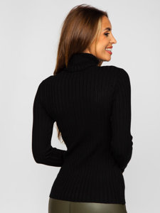 Garbó típusú csíkos női pulóver fekete színben Bolf 5809