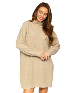 Garbó típusú hosszú oversize női pulóver bézs színben Bolf J51882