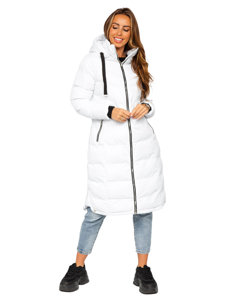 Hosszú steppelt téli női dzseki kapucnival fehér színben Bolf 5M736