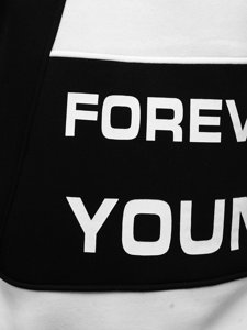 Kapucni nélküli férfi pulcsi Forever Young felirattal fekete-fehér színben Bolf 0003