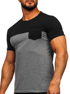 Minta nélküli férfi póló zsebbel fekete-grafit színben Bolf 8T91