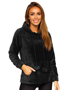 Női polár pulcsi kapucnival fekete színben Bolf HH033