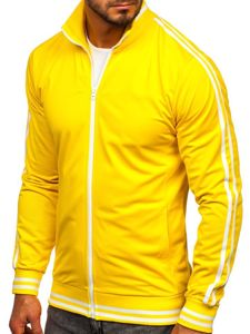 Nyitható retro style férfi pulcsi állógallérral sárga színben Bolf 11113