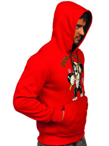 Piros nyomott mintás férfi pulcsi kapucnival Bolf HM563