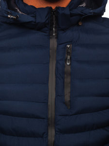 Sötétkék férfi steppelt téli dzseki kapucnival Bolf 13057
