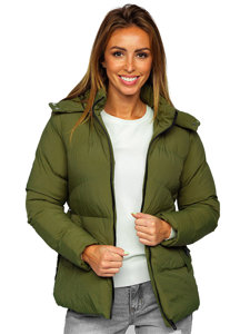 Steppelt téli női dzseki kapucnival khaki színben Bolf 23060