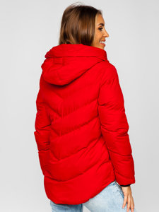 Steppelt téli női dzseki kapucnival piros színben Bolf 5M739