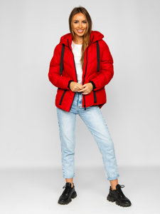 Steppelt téli női dzseki kapucnival piros színben Bolf 5M739