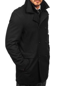 Téli kétsoros férfi kabát levehető állógallérral fekete színben Bolf 8805