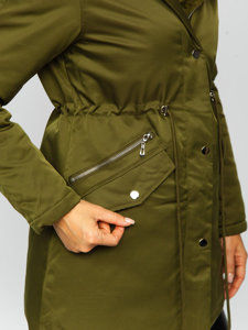 Téli női parka dzseki kapucnival khaki színben Bolf 5M762