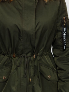 Téli női parka dzseki kapucnival khaki színben Bolf B532