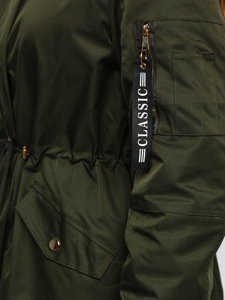 Téli női parka dzseki kapucnival khaki színben Bolf B532