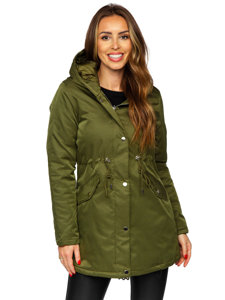 Téli női parka kabát kapucnival khaki színben Bolf 5M772