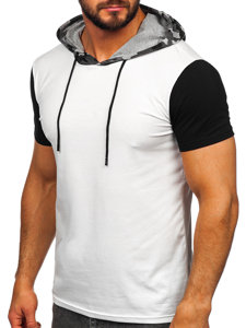 Terepmintás fehér színű férfi póló kapucnival Bolf 8T970